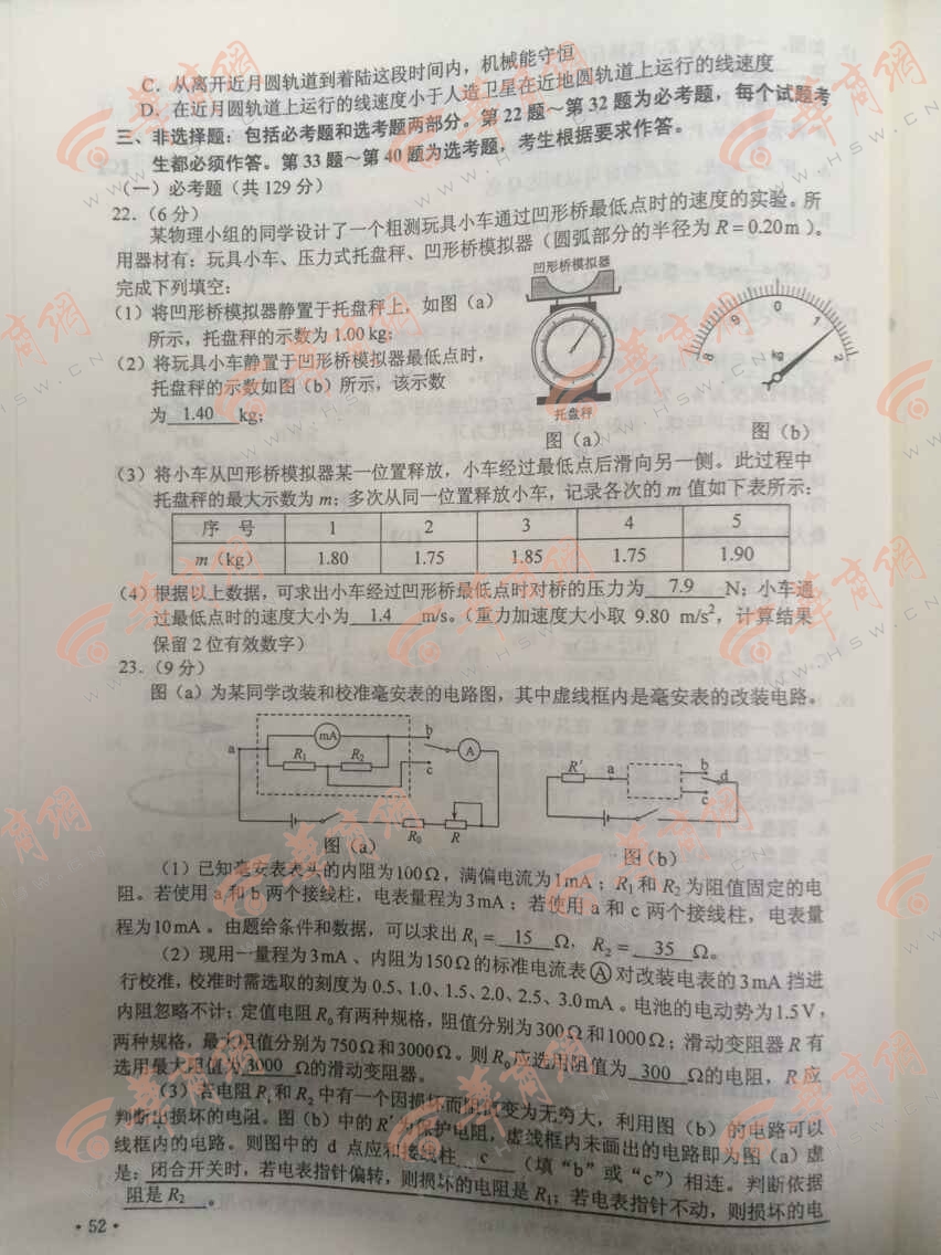 2015陕西高考理科综合试题答案(组图)