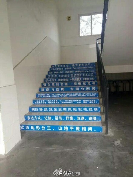四川一中学楼梯现最牛横条
