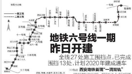 西安地铁六号线一期昨日开建 首现“一洞双轨”