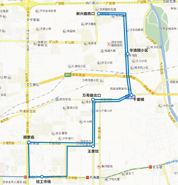 西安新开181路公交 新兴路西口始发途经轻工市场