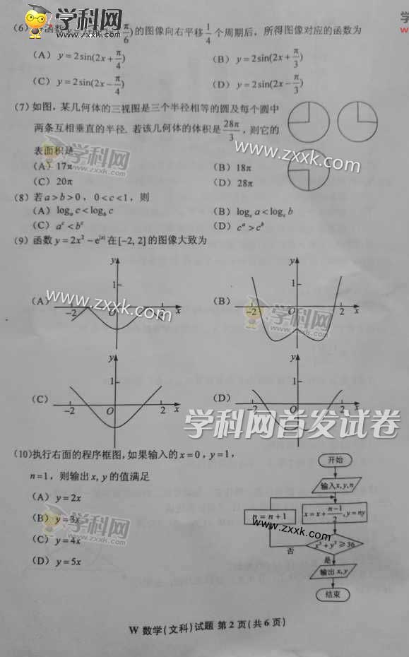 2016陕西高考答案-文科数学