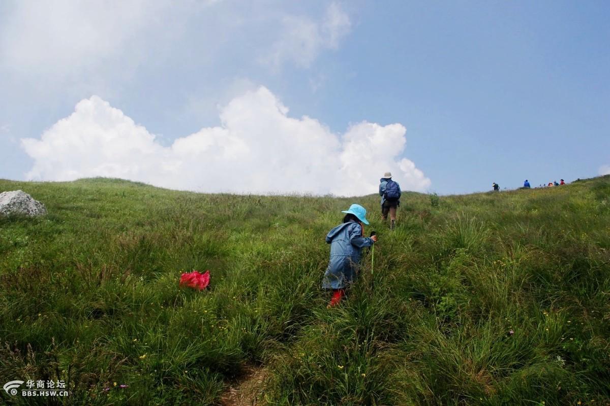 山顶上风好大,妈妈给穿了件风衣.
